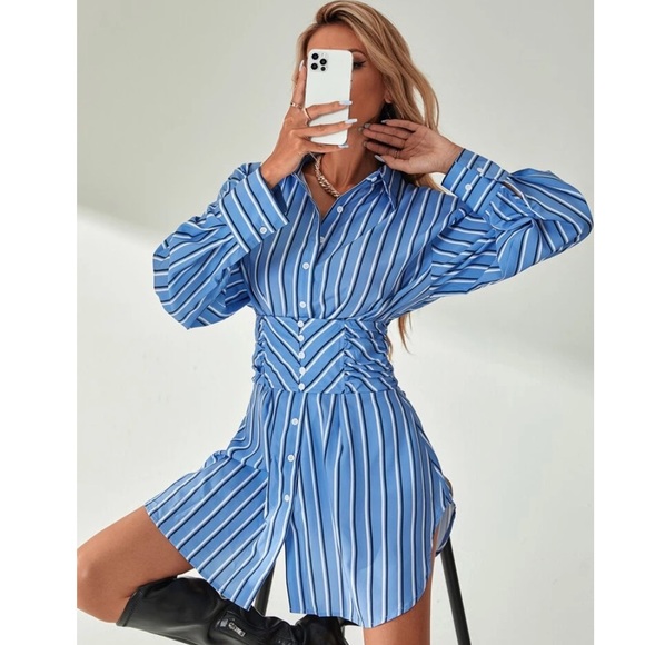 Rebellious Rose Dresses & Skirts - Striped Ruched Corset Shirt Dress 🍸